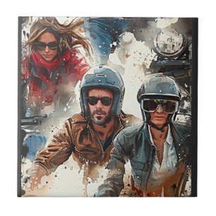 Watercolor teckning MotoBikers Kakelplatta