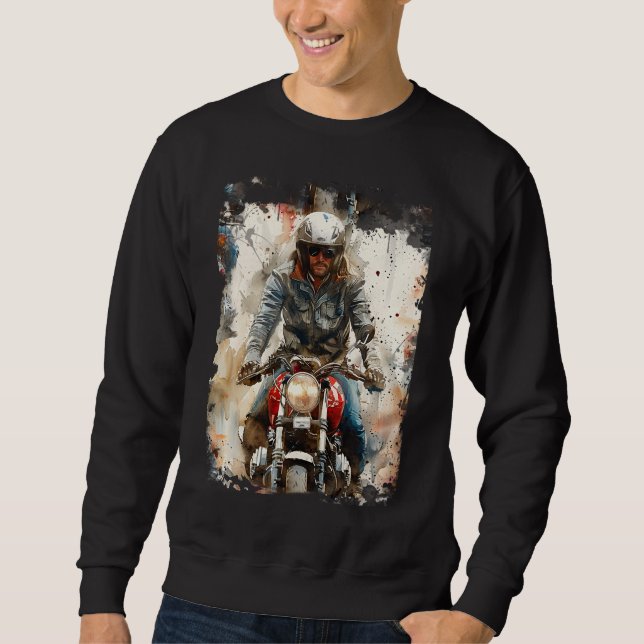 Watercolor teckning MotoBikers Lång Ärmad Tröja (Framsida)