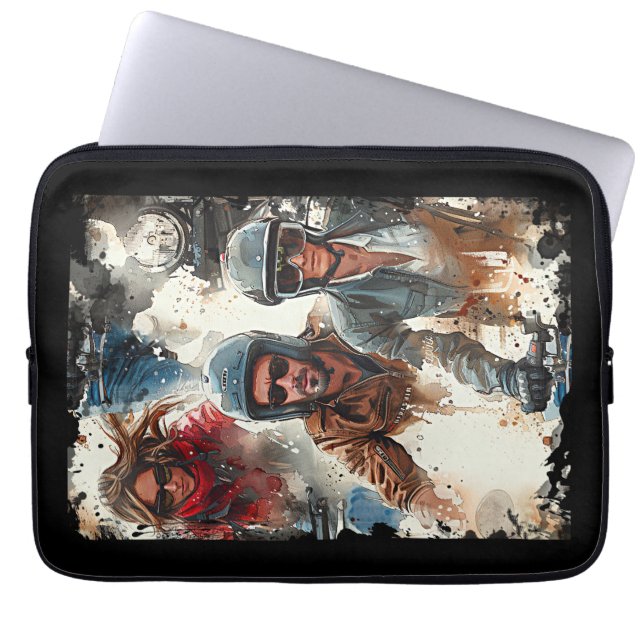 Watercolor teckning MotoBikers Laptop Fodral (Framsidan)