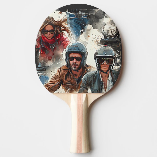 Watercolor teckning MotoBikers Pingisracket (Framsidan)
