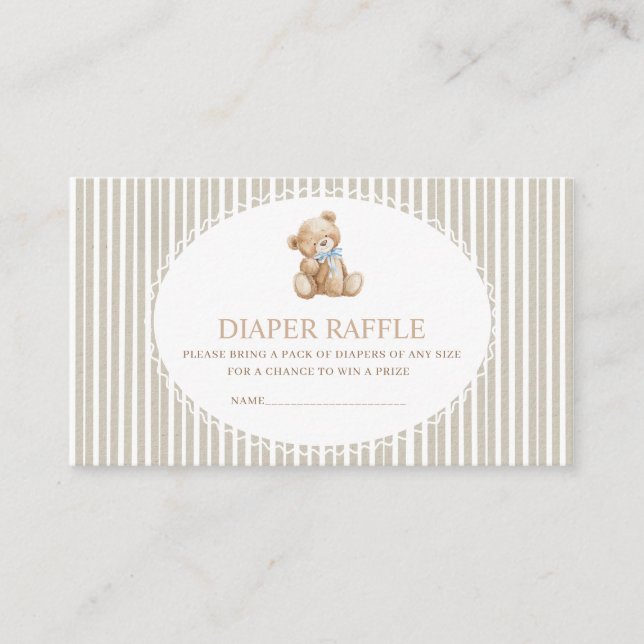    Watercolor teddy bear baby shower diaper raffle Tilläggskort (Framsida)