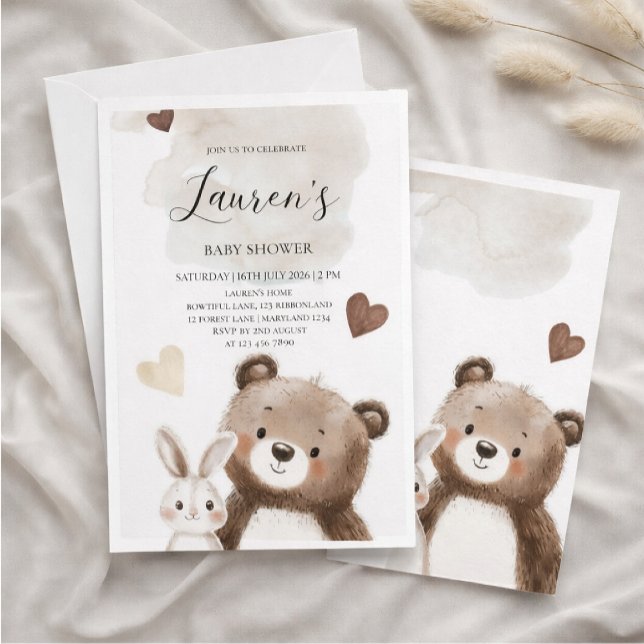 Watercolor Teddy Bear Baby Shower Invitation  Inbjudningar (Skapare uppladdad)