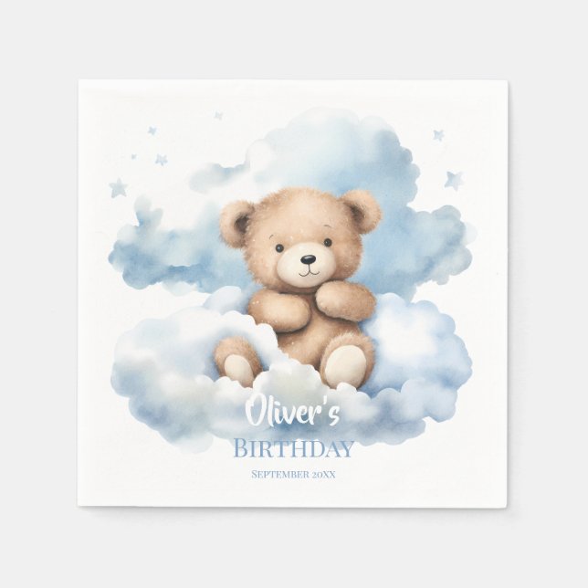 Watercolor Teddy Bear Clouds Pappersservett (Framsidan)