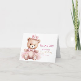 Watercolor Teddy Bear Girl 1st Birthday Invitation Tack Kort