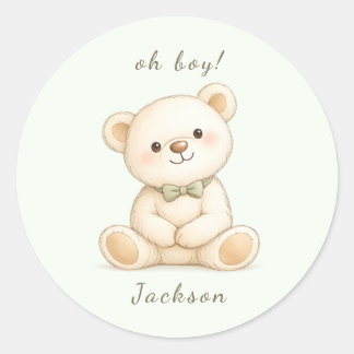 Watercolor Teddy Bear Oh Boy Baby Shower  Runt Klistermärke