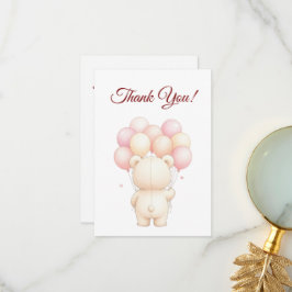 Watercolor Teddy Bear Pink Balloons Baby Shower Tack Kort