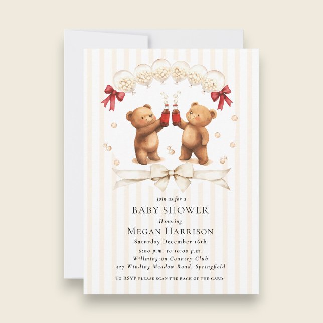Watercolor Teddy Bear "Ready to Pop" Baby Shower Inbjudningar (Skapare uppladdad)