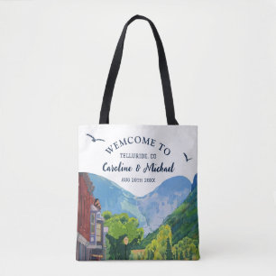 Watercolor Telluride Colorado bröllop Mountain Tygkasse