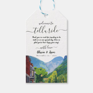 Watercolor Telluride Colorado Mountain Bröllop Presentetikett