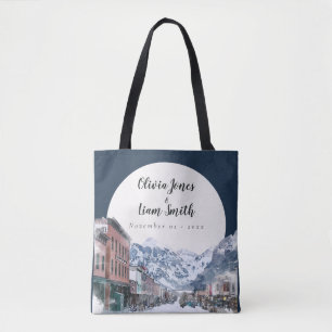 Watercolor Telluride Colorado Ski Mountain Tygkasse