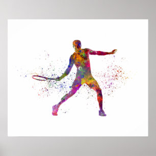 Watercolor tennis-spelare poster