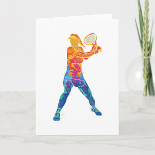 Watercolor Tennis Woman Kort