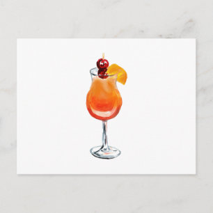 Watercolor Tequila Sunrise Cocktail Vykort