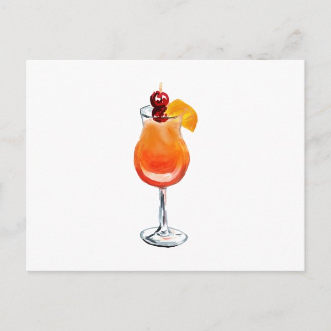 Watercolor Tequila Sunrise Cocktail Vykort (Framsida)