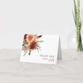 Watercolor Terracotta Blommigt Bröllop Tack Kort