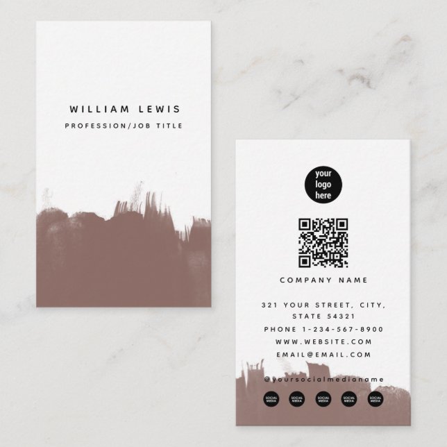 Watercolor Terracotta Brown QR Code Social Media Visitkort (Fram/baksida)