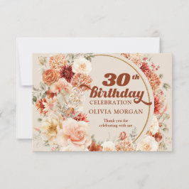 Watercolor terracotta burgundy  30års födelsedag tack kort