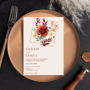 Watercolor Terracotta WildblommModern Bröllop Inbjudningar