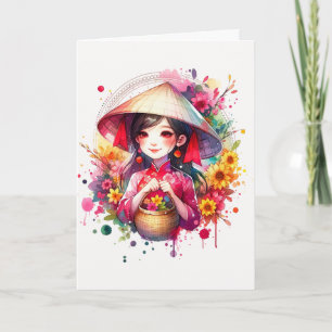 Watercolor Tet Girl Helgkort