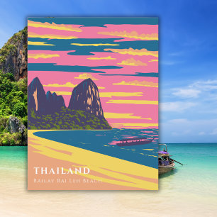 Watercolor Thailand Beach Travel Art Deco Vykort