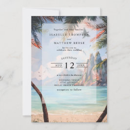Watercolor Thailand Tropical Beach Wedding Inbjudningar