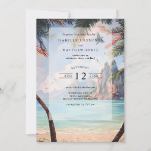 Watercolor Thailand Tropical Beach Wedding Inbjudningar