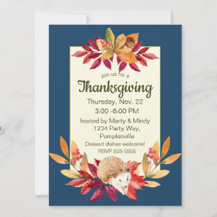 Watercolor Thanksgiving Hedgehog, Acorns, Berries Inbjudningar