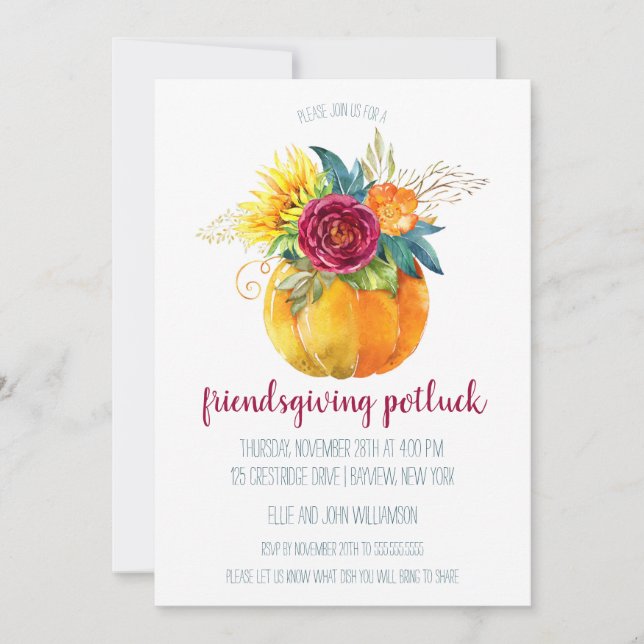 Watercolor Thanksgiving Pumpkin Vas Friendsgiving Inbjudningar (Framsida)