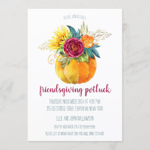 Watercolor Thanksgiving Pumpkin Vas Friendsgiving Inbjudningar