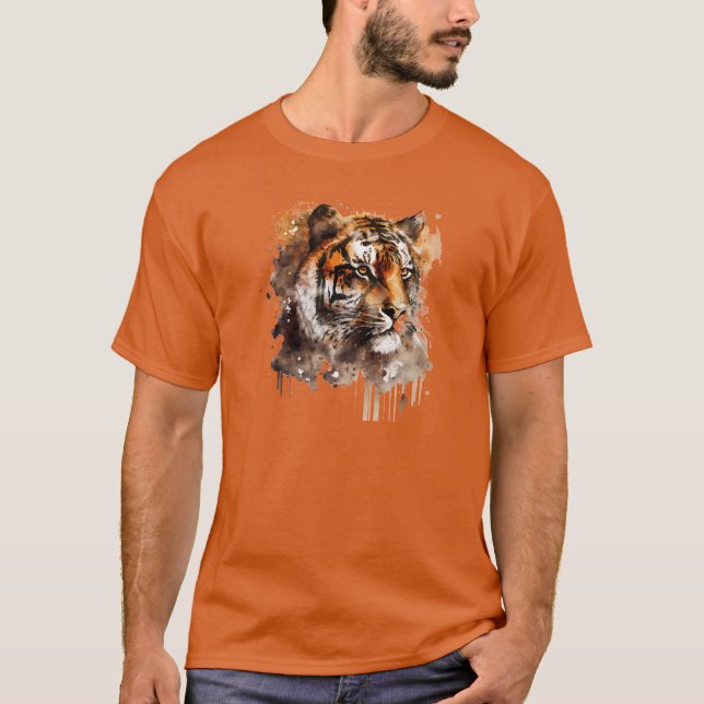 Watercolor Tiger Ansikte T Shirt (Framsida)