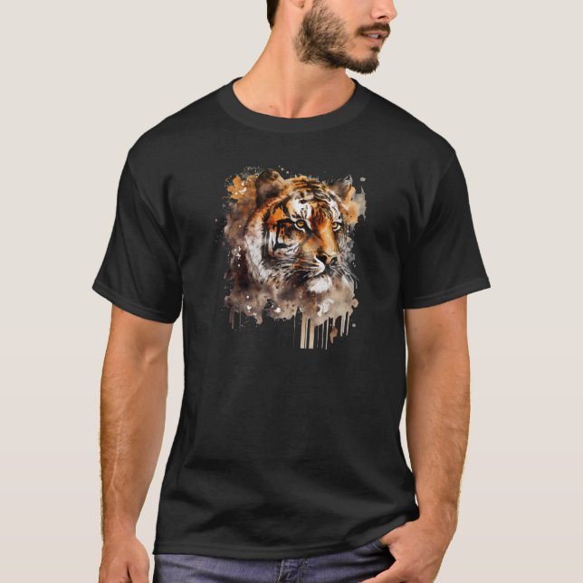 Watercolor Tiger Ansikte T Shirt (Framsida)