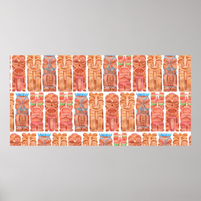 Watercolor tiki hawaii totem sömless mönster poster (Framsidan)