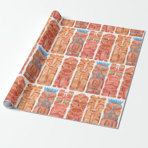 Watercolor tiki hawaii totem sömless mönster presentpapper