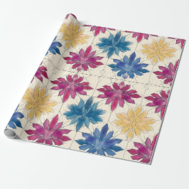 Watercolor Tile Flowers Wrapping Paper Presentpapper