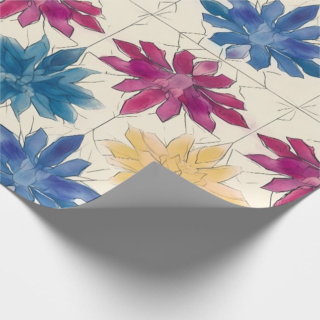 Watercolor Tile Flowers Wrapping Paper Presentpapper (Hörn)