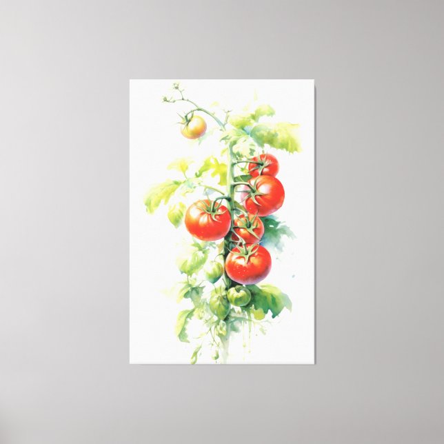 Watercolor Tomato Plant Delight Canvastryck (Framsida)