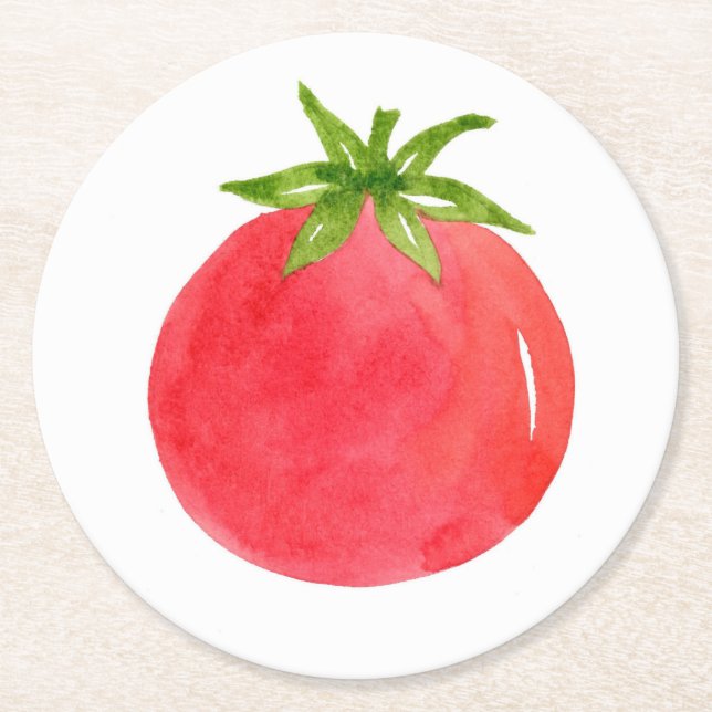 Watercolor Tomato Underlägg Papper Rund (Framsidan)