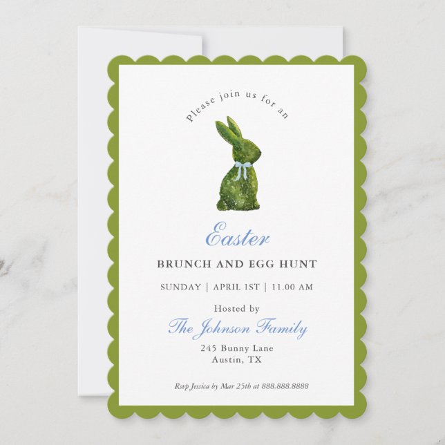 Watercolor Topiary Bunny Påsk Brunch Inbjudningar (Framsida)