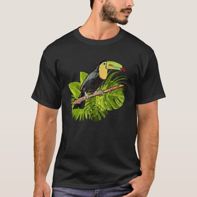 Watercolor Toucan Palm Leaves Rainforest Toucan  T Shirt (Framsida)