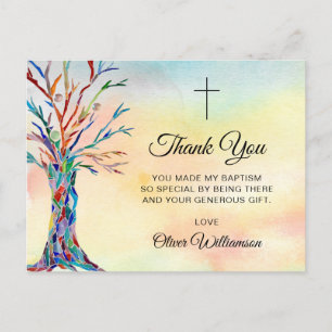 Watercolor Träd Baptism Christening Tack Vykort