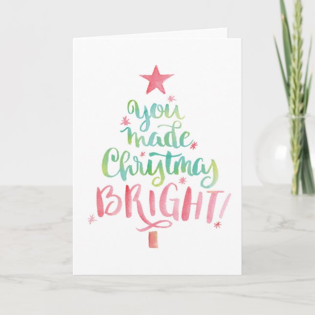 Watercolor Träd jul Tack Notecard Kort (Framsida)