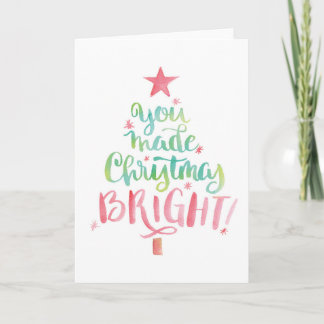 Watercolor Träd jul Tack Notecard Kort