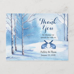 Watercolor Träd Rabbits Winter Wedding Tack Vykort