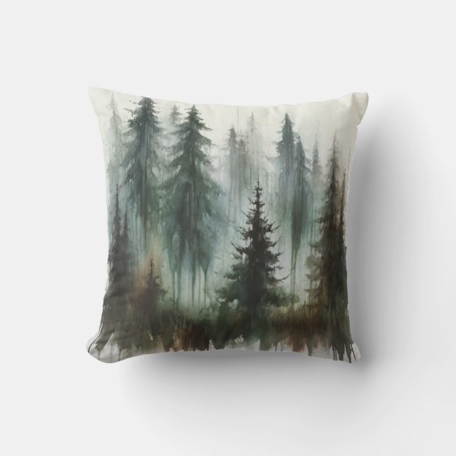 Watercolor Träd Rustic Wilderness Kudde (Framsida)