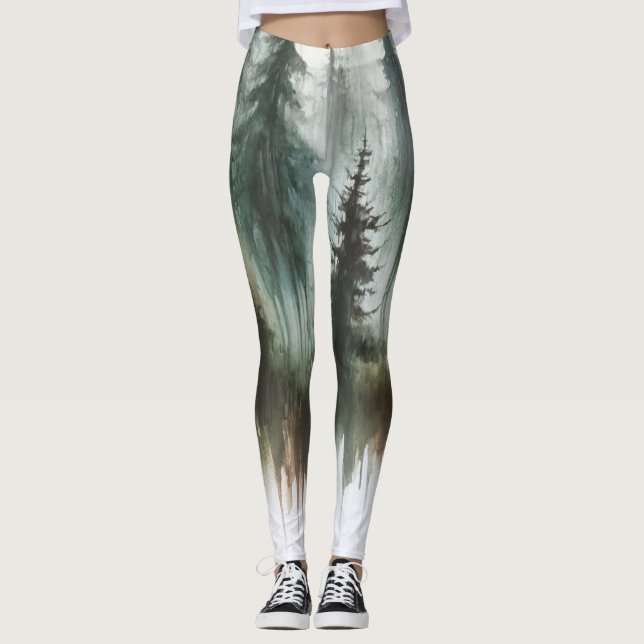 Watercolor Träd Rustic Wilderness Leggings (Framsida)