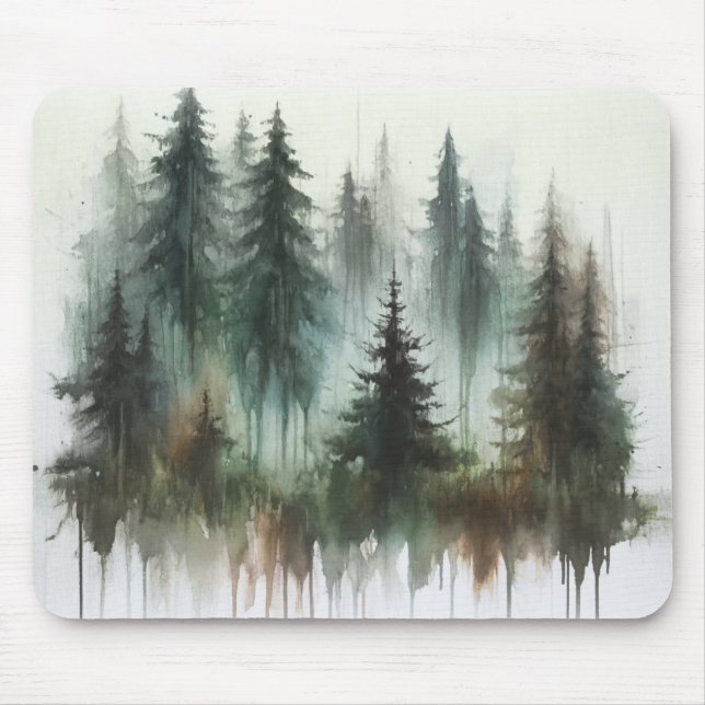 Watercolor Träd Rustic Wilderness Musmatta (Framsidan)