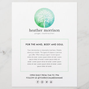 Watercolor Träd Yoga och Hälsa Reklamblad