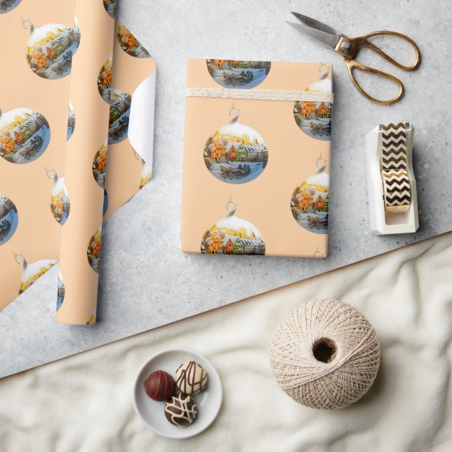 Watercolor Traditional Winter Village Peach | Presentpapper (Hantverk)