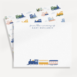 Watercolor Train Baby Boy Nursery Note Card Inbjudningar