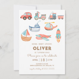 Watercolor Transport Boy Födelsedagsfest Inbjudningar